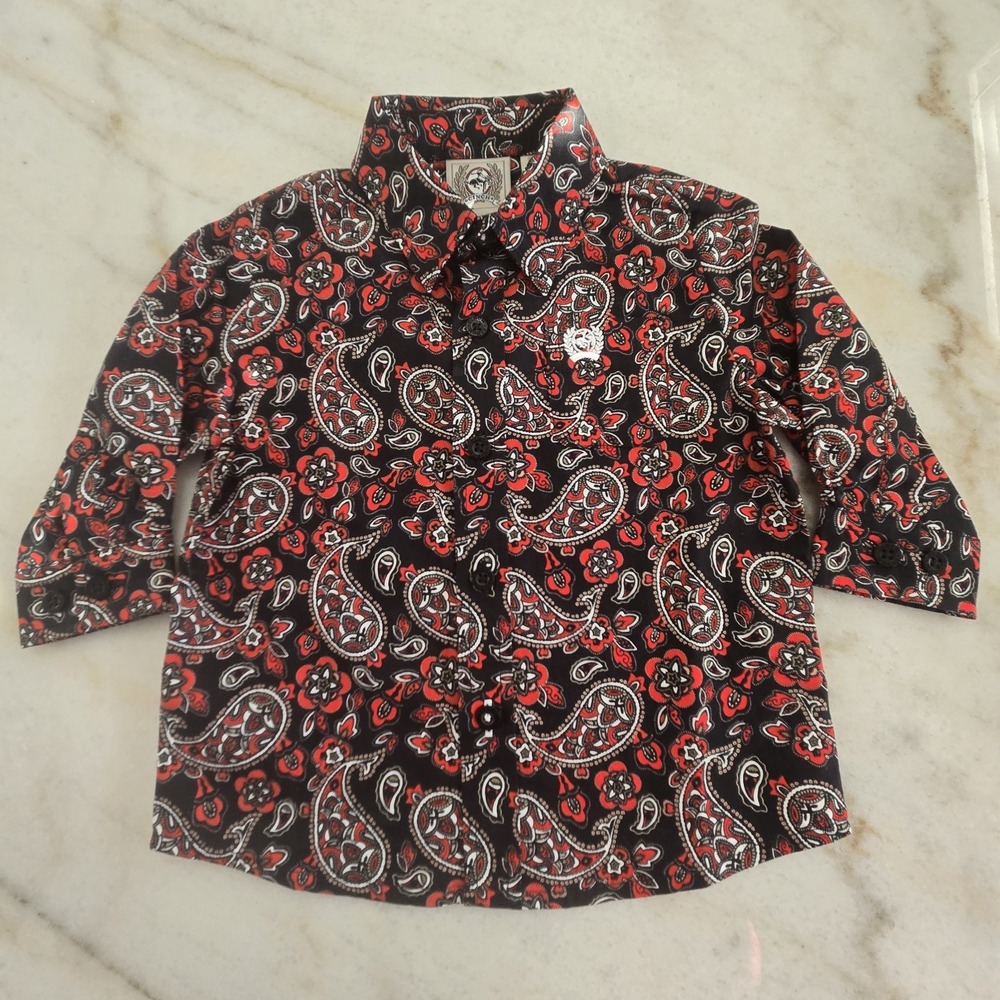 Cinch Boys 6-12M Paisley Western Button Up Shirt‎ NWOT Red Black Cowboy Rodeo